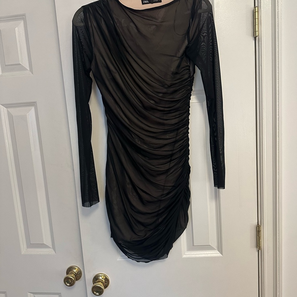 Zara Black Ruched Dress NWT